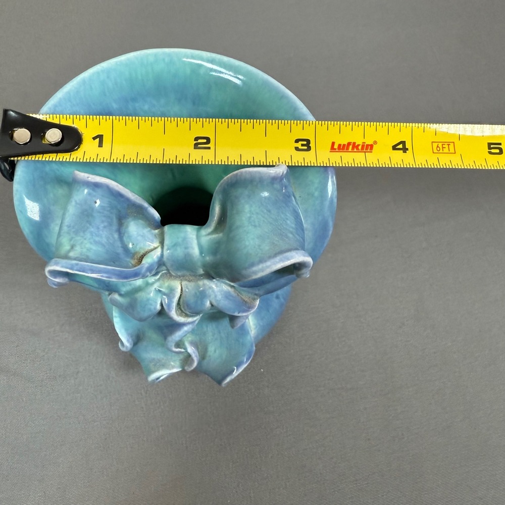 Turquoise‎ Blue Ceramic Bow Vase Vintage Studio Pottery Unique Accent Decor - Picture 8 of 8